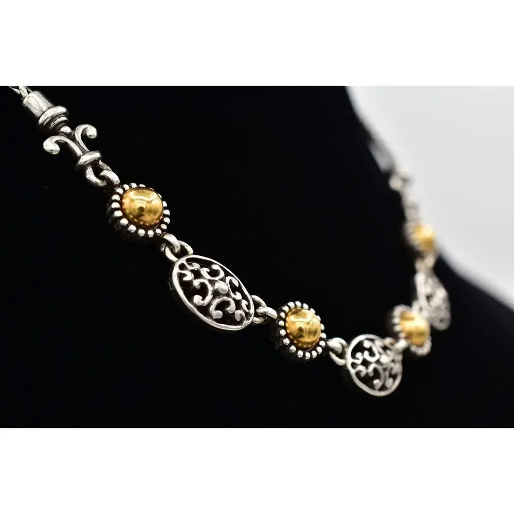 Brighton Barcelona Collar Necklace Silver Plated Gold Tone Retired Signed BinBL